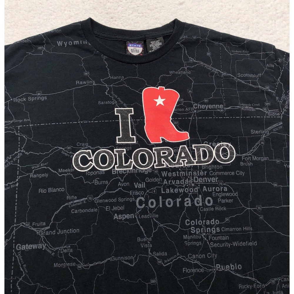 VTG Y2K 90s Colorado Map T-Shirt Mens M Tourist Heavyweight Short Sleeve Gift